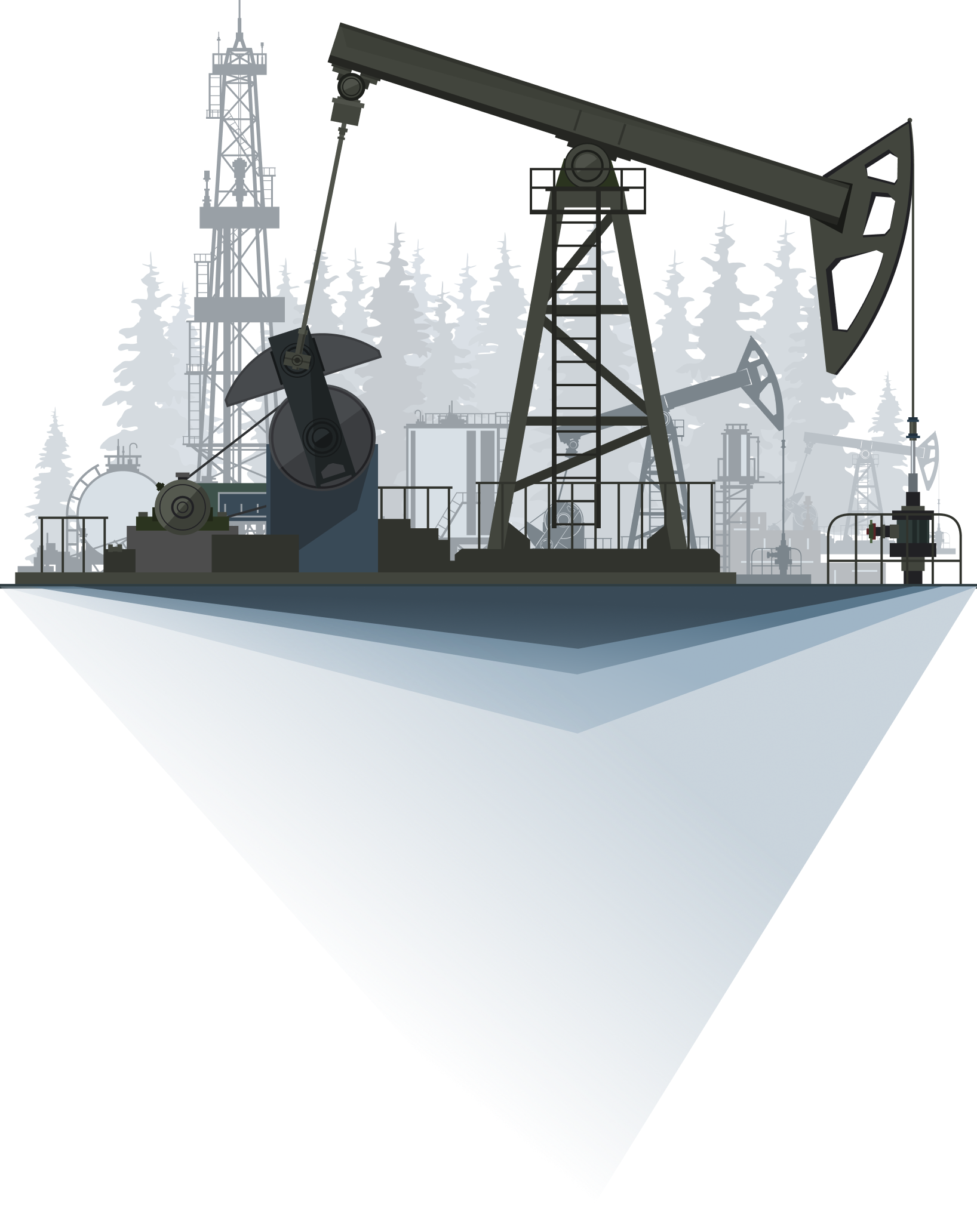 Pumpjack illustration with forest in the background